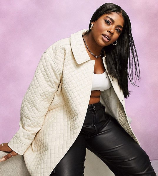 ASOS Cream Quilted Leather Look Jacket ~ Size 26-30 Carousel 2