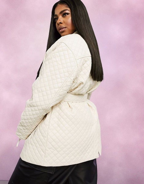 ASOS Cream Quilted Leather Look Jacket ~ Size 26-30 Carousel 4