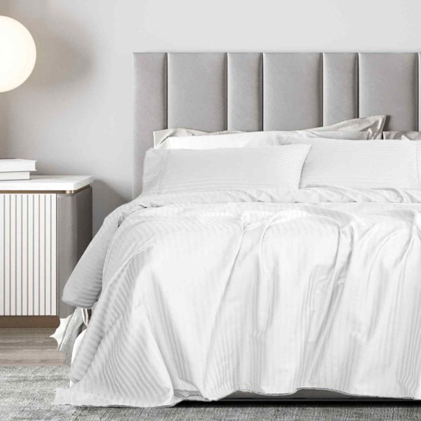 Royal Comfort 1200 Thread Count Damask Stripe Cotton Blend Sheet Sets King White Carousel 2