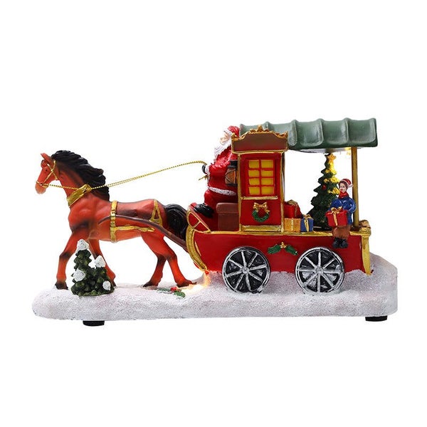 Christmas Decoration Resin Craft House With Light And Music Reindeer Sleigh Orna Carousel 2