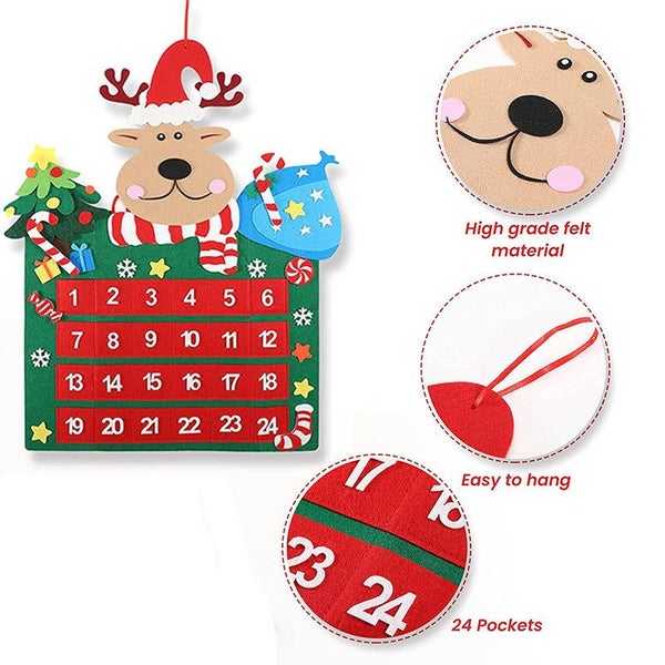 Christmas Countdown Calendar With Felt Reindeer And Pocket Advent For Carousel 2
