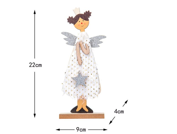 Christmas Decoration Desktop Diy Wooden Ornament Cartoon Angel Figurine Gift Carousel 2