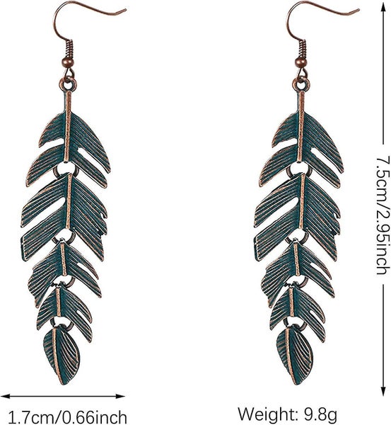 Floating Feathers Earrings Handmade Boho Vintage Green Bronze Lightweight Statem Carousel 2
