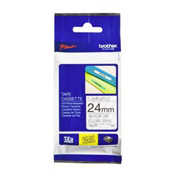 Brother Tze 24mm Black on Clear Tape - 8m (BCL121) Carousel 1