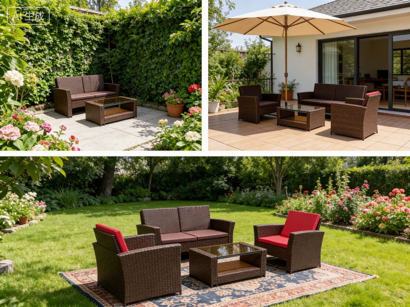 3025 PE/PVC Rattan 2-Seat Sofa Chairs Coffee Table Set - Brown Carousel 11