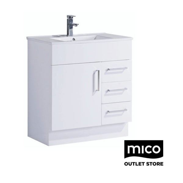 Floor Standing Vanity 1 Door 3 Drawer 750mm White Gloss Carousel 1