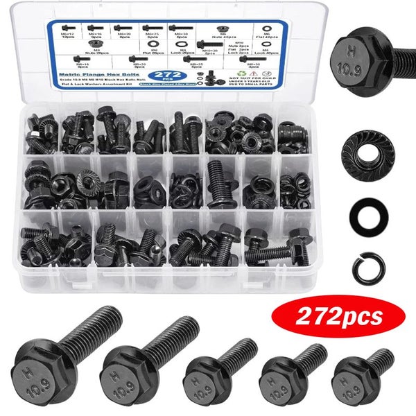 272Pcs Flange Hex Bolts & Nuts Kit, M6 M8 M10 Metric Bolt Assortment i2835BK0 Carousel 1