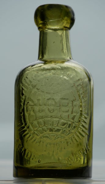 Antique Small Size Pictoral Globe Brand (Leigh & Co, Salford) Gold Glass Seltzer Carousel 1