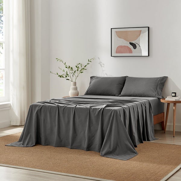 Brosa Stonewashed Cotton Sheet Set (Charcoal, Single) Carousel 1