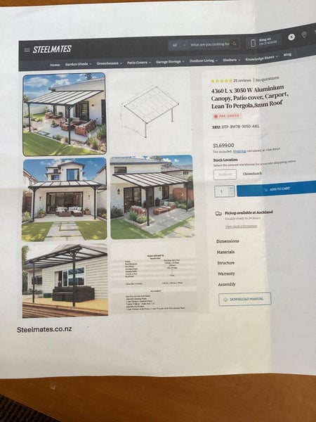 Aluminium Canopy, Patio Cover, Carport, Lean to Pergola - New in Box. Carousel 2