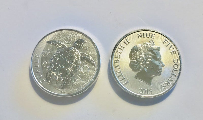 2016 2 oz $5 Niue Turtle .999 Silver BU Coin - Rare Carousel 1