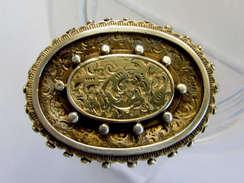 ANTIQUE VICTORIAN MOURNING BROOCH - ROLLED GOLD- LOCKET/HAIR BACK Carousel 1