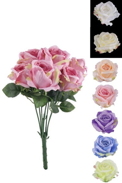 Artificial 7 Head Tea Rose Bush , - Pink - Set of 10 Carousel 1