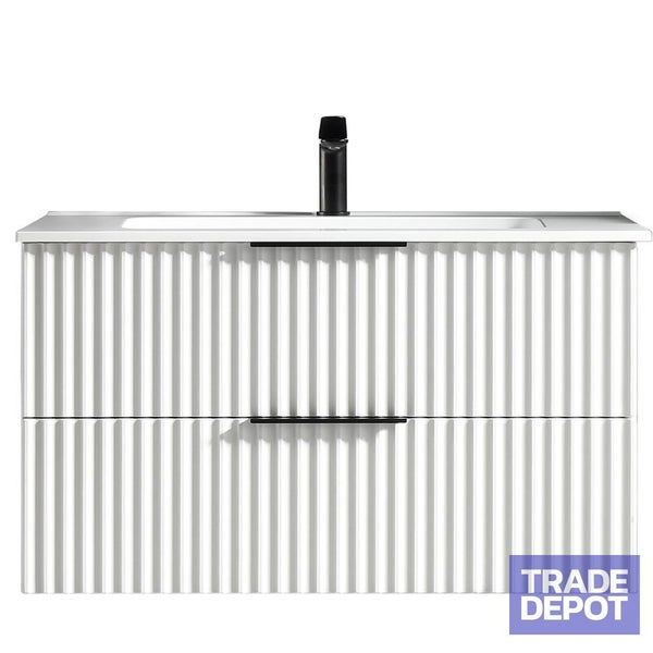 Soho Fluted Wall Vanity with Arc Top 800mm - Moonlight White Carousel 1