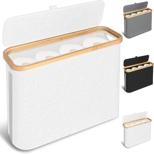 Carla Home Toilet Paper Storage Basket Holds Up 12 Rolls With Bamboo Lid And Han Carousel 1
