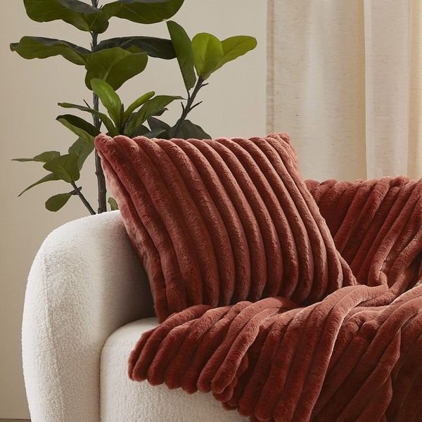 Dreamaker Chunky Embossed Fleece Cushion Rust - 50 x 50cm Carousel 1