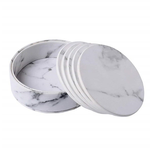 6Pcs Marble Cup Coaster Round Leather Heat Insulation Mat for Kitchen Table Home Carousel 5