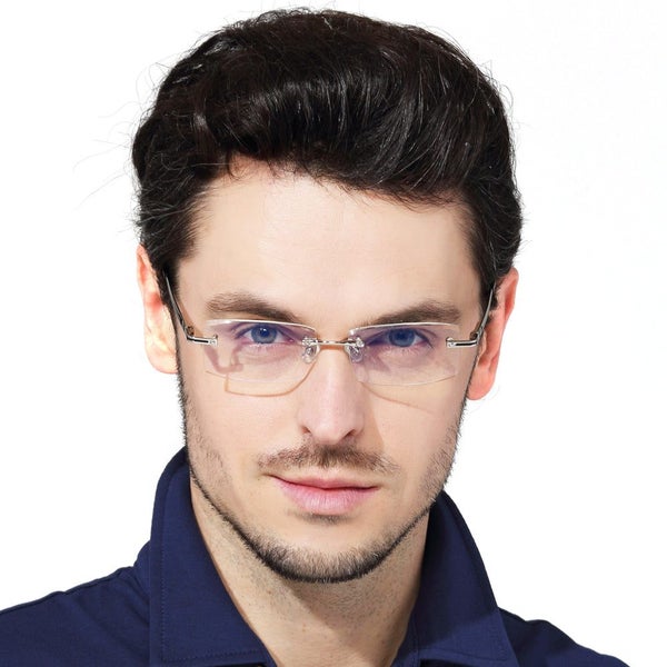 SHUAIDI Rimless Men Glasses Anti Blue Rays Radiation Cuter Optical Resin Clea Carousel 6