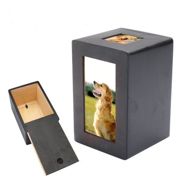 Pet Dog Cat Cremation Urn Memorial Keep Sake Peaceful Photo Box Rectangle Black Carousel 1