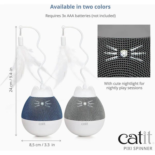 Catit Pixi Spinner Treat Dispenser - Interactive Cat Toy White/Blue Carousel 6