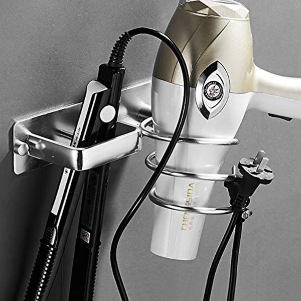 Wall Mounted Hair Dryer Holder Rack Bathroom Hair Straightener Shelf Storage Net Carousel 1