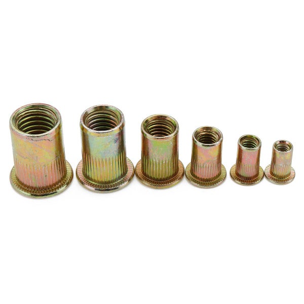 210pcs Zinc Plated Rivet Nut Mixed Metric Rivnut Threaded Flat Head Insert Rivet Carousel 2