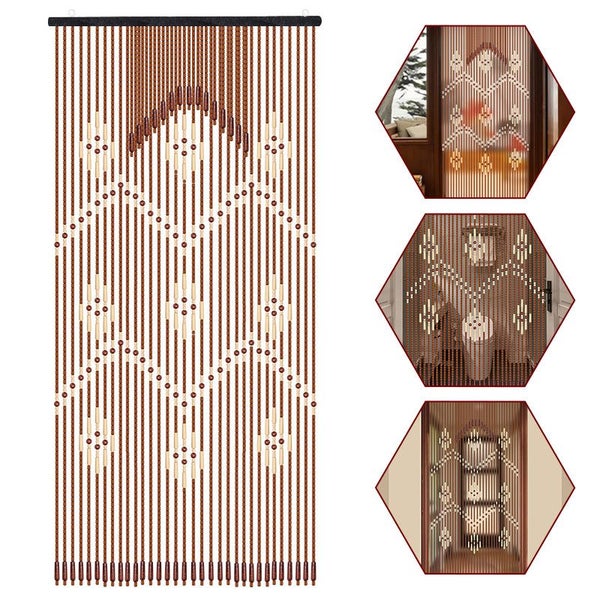 Wooden Sticks Beaded Curtain Doorway Bamboo Blinds Fly Screen Door Carousel 1