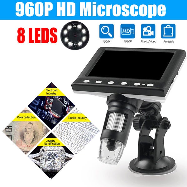 1000X 4.3 inch Portable Digital Microscope Magnifier Camera With 8LED Lights Carousel 1
