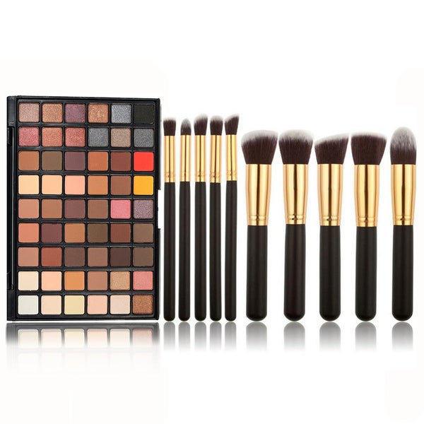 POPFEEL 54 Color Smoke Makeup Palette 10 Makeup Brushes Foundation Brush Carousel 1
