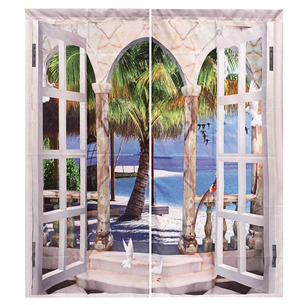 2 Panel Blackout Blinds Thermal Insulated Landscrape Window Curtains 3D Printed Carousel 2
