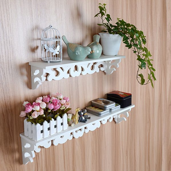 White Wooded Pierced Shelves Home Wall Storage Holder Cut Out Design Wall Shelf Carousel 1
