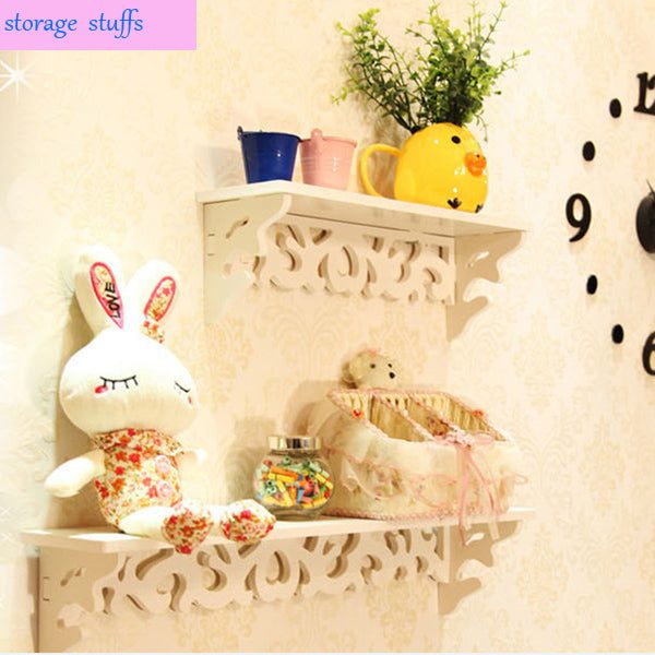 White Wooded Pierced Shelves Home Wall Storage Holder Cut Out Design Wall Shelf Carousel 2
