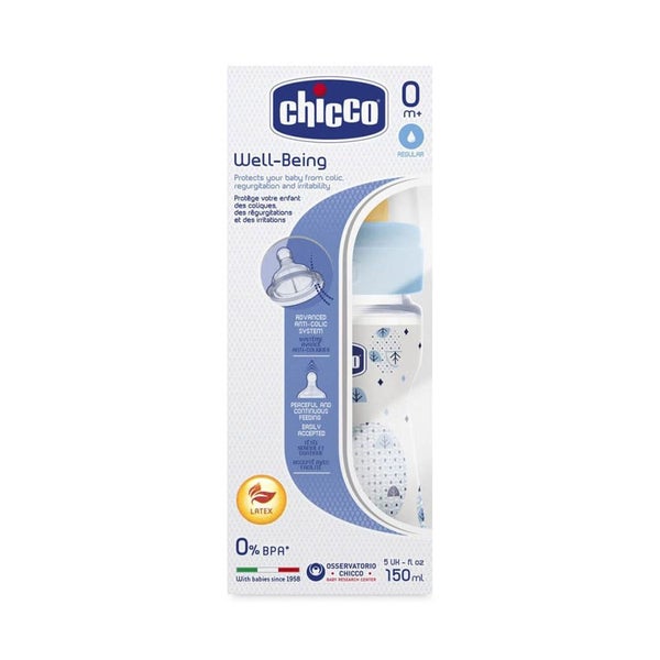 Chicco Well-Being Latex Teat Bottle 0 Months+ 150mL Carousel 1