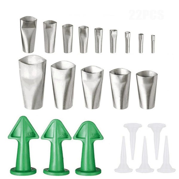 22Pcs Stainless Silicone Caulking Nozzles Set Glue Grout Scraper Applicator Fini Carousel 1