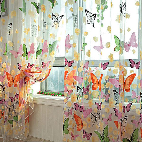 Butterfly Printed Sheer Window Curtains Tulle Door Window Screen Carousel 1
