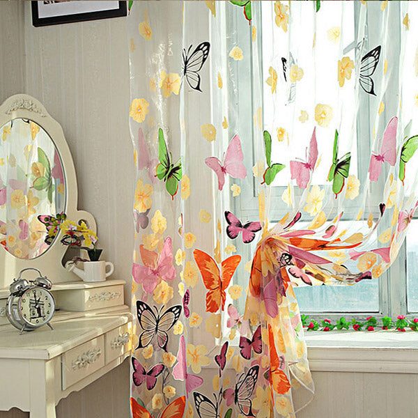 Butterfly Printed Sheer Window Curtains Tulle Door Window Screen Carousel 2