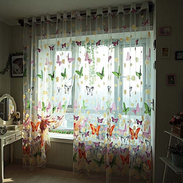 Butterfly Printed Sheer Window Curtains Tulle Door Window Screen Carousel 5