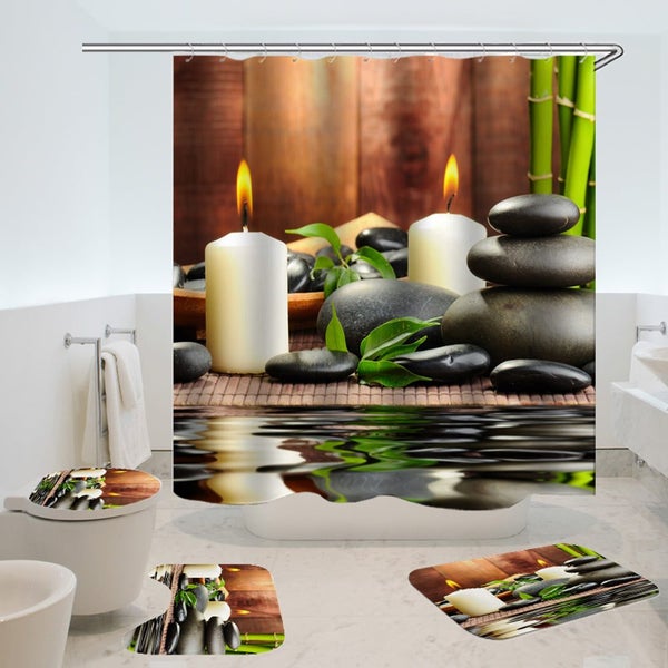 180x180CM Waterproof Bathroom Bamboo Stone Candle Shower Curtain Toilet Cover Ma Carousel 1