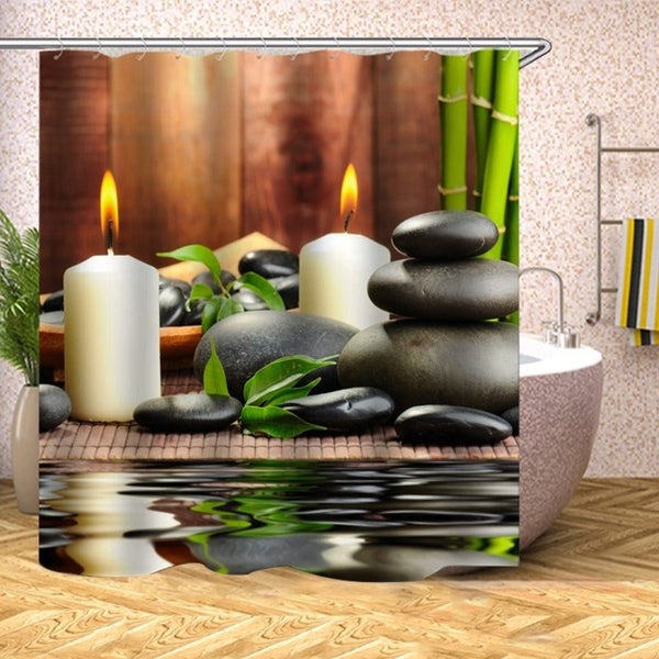 180x180CM Waterproof Bathroom Bamboo Stone Candle Shower Curtain Toilet Cover Ma Carousel 2