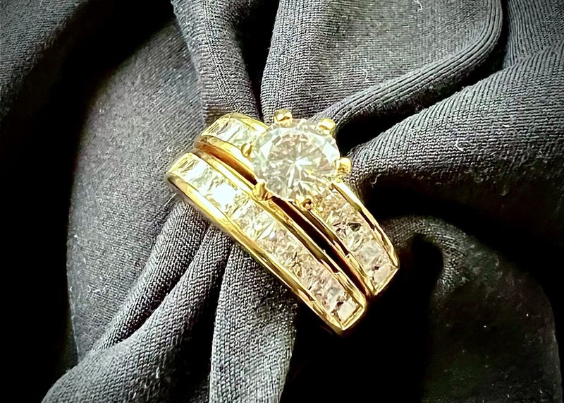 CLASSIC 3CT SIM DIAMOND 18KGB ENGAGEMENT & WEDDER SET SZ 8 *NO RES* Carousel 2