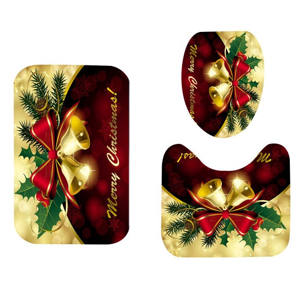 180x180cm Christmas Bell Shower Curtain Lid Toilet Cover Bath Floor Pedestal Mat Carousel 5