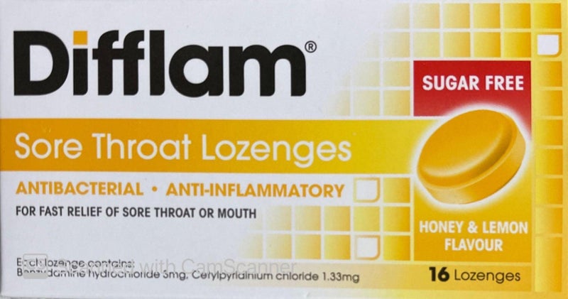 Difflam Sore Throat 16 Lozenges Honey and Lemon Carousel 1