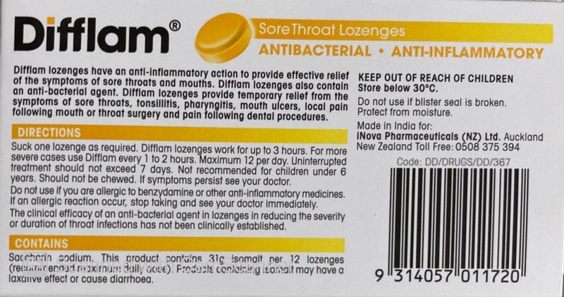 Difflam Sore Throat 16 Lozenges Honey and Lemon Carousel 2