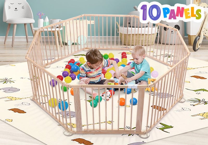 Wooden Playpen,Foldable Fence Playard Carousel 2