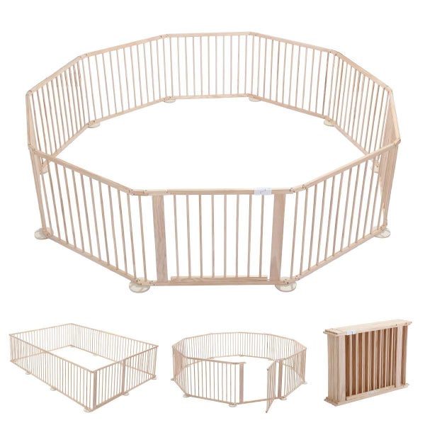 Wooden Playpen,Foldable Fence Playard Carousel 12