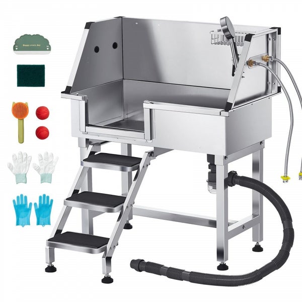 86.4 cm Stainless Steel Dog Washing Station with Hot & Cold Faucet (Left Door) Carousel 1