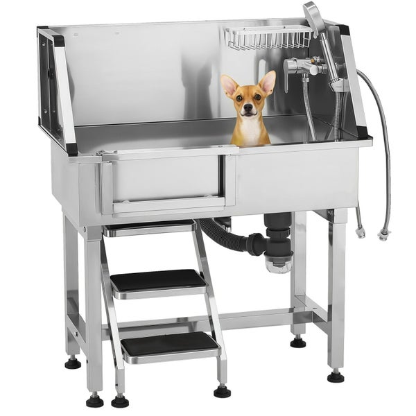 86.4 cm Stainless Steel Dog Washing Station with Hot & Cold Faucet (Left Door) Carousel 12