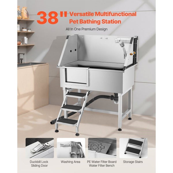 New 96.52 cm Stainless Steel Dog Washing Station w/ Storage Stairs(Left Door) Carousel 2