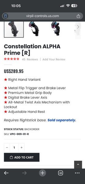 Virpil Constellation Alpha Prime HOSAS Set - L & R Sticks 2WarBRD-D Bases Carousel 1