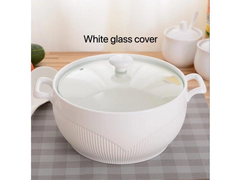 Ceramic Soup Pot 2.6L White Round Nordic Lid Large Bowl Kitchen Tableware Carousel 4